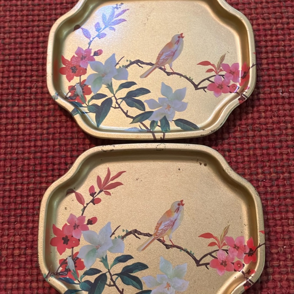 Gold Trays with Floral and Bird Design